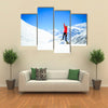 Young happy woman hiker successful on mountain Peak Summit In Nepal Multi Panel Canvas Wall Art