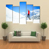 Young happy woman hiker successful on mountain Peak Summit In Nepal Multi Panel Canvas Wall Art