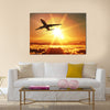 Plane takes off at sunrise multi panel canvas wall art