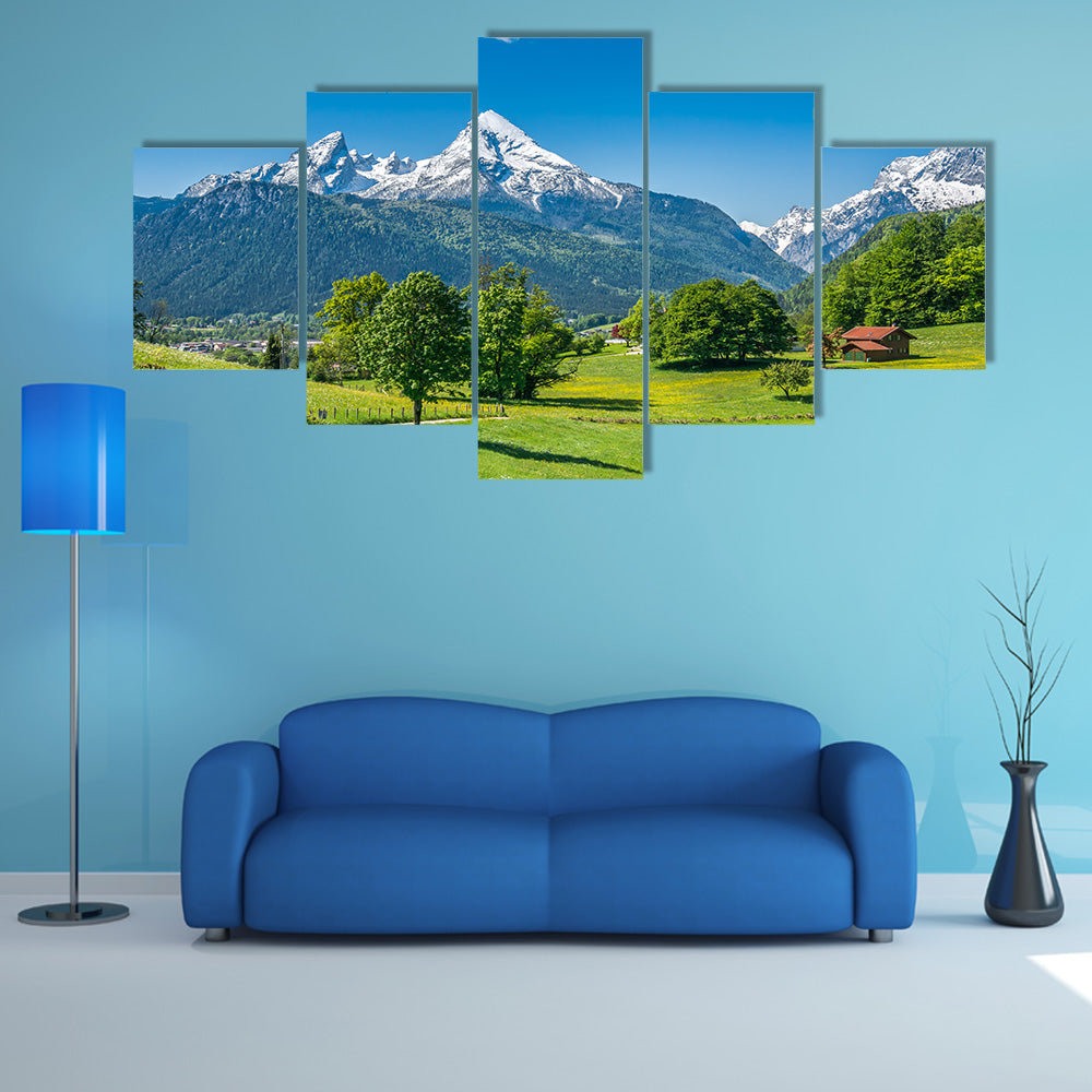 View Of A Summer Landscape In Alps Multi Panel Canvas Wall Art