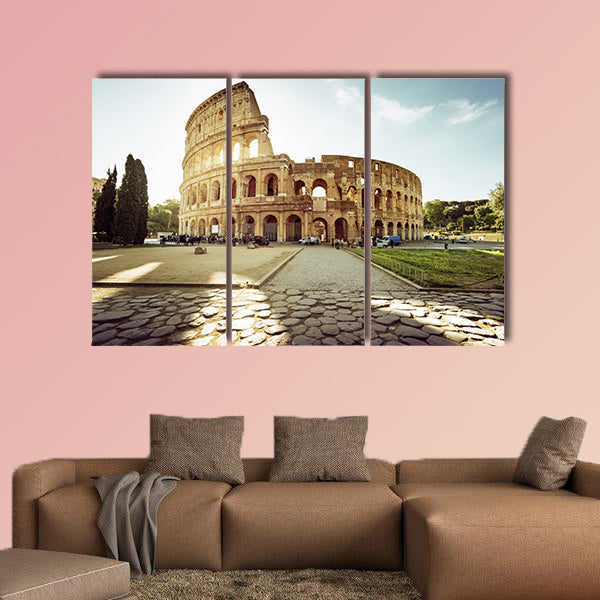 Colosseum in Rome and morning sun, Italy multi panel canvas wall art