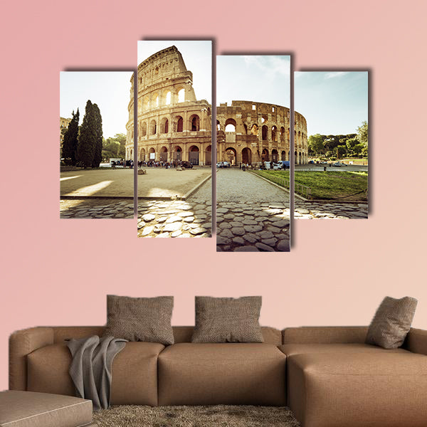 Colosseum in Rome and morning sun, Italy multi panel canvas wall art