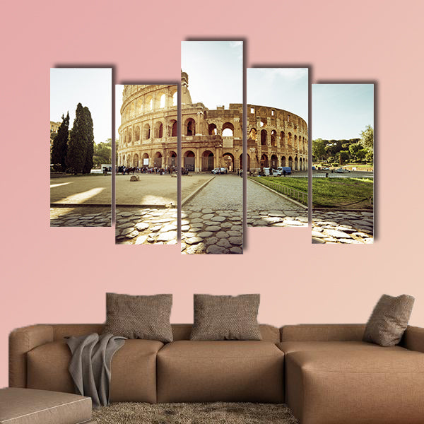 Colosseum in Rome and morning sun, Italy multi panel canvas wall art