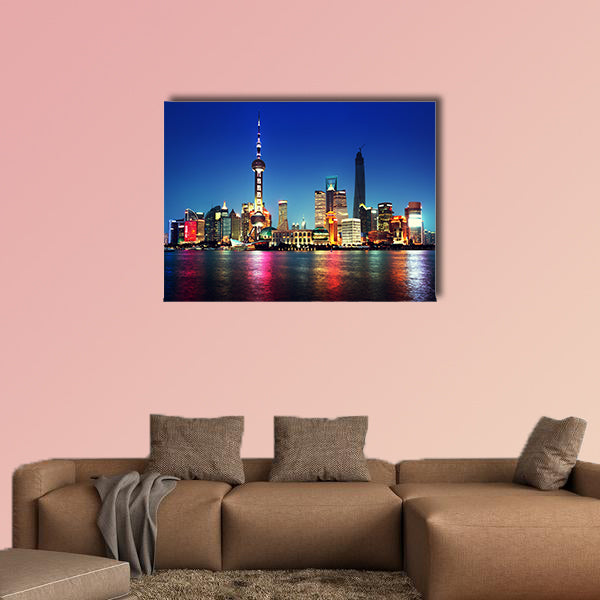 Shanghai at night, China multi panel canvas wall art