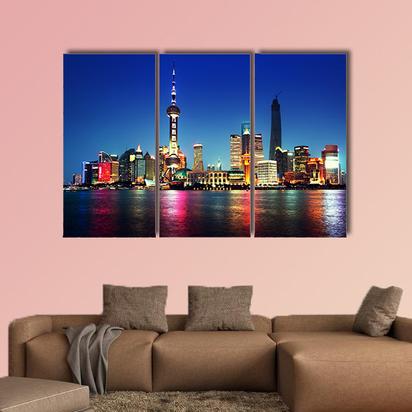 Shanghai at night, China multi panel canvas wall art
