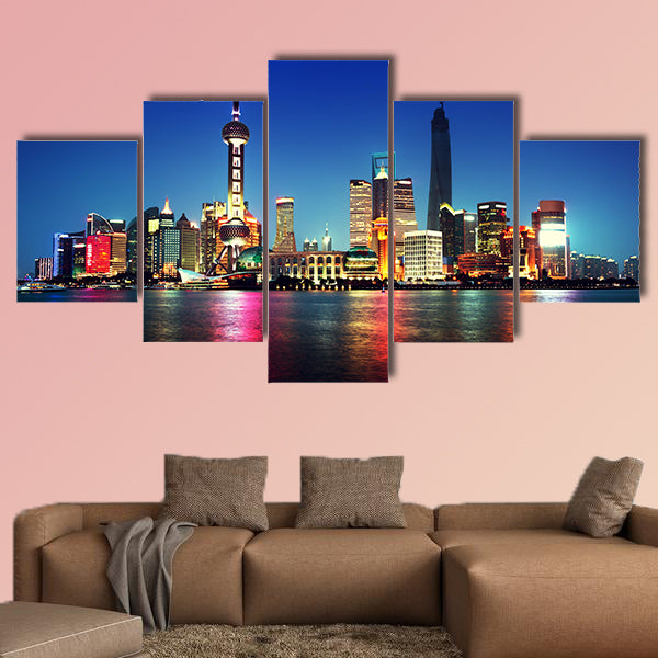 Shanghai at night, China multi panel canvas wall art