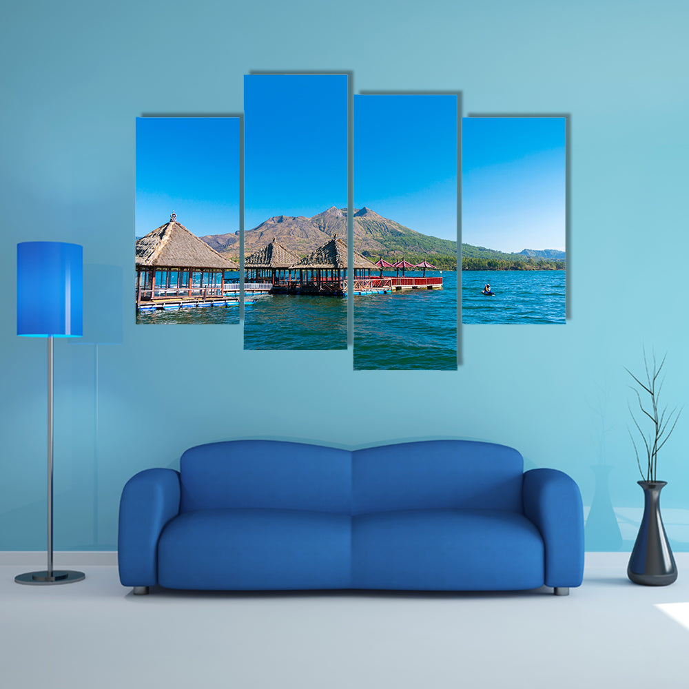 A floating restaurant at Batur Lake with blue sky Bali Indonesia multi panel canvas wall art