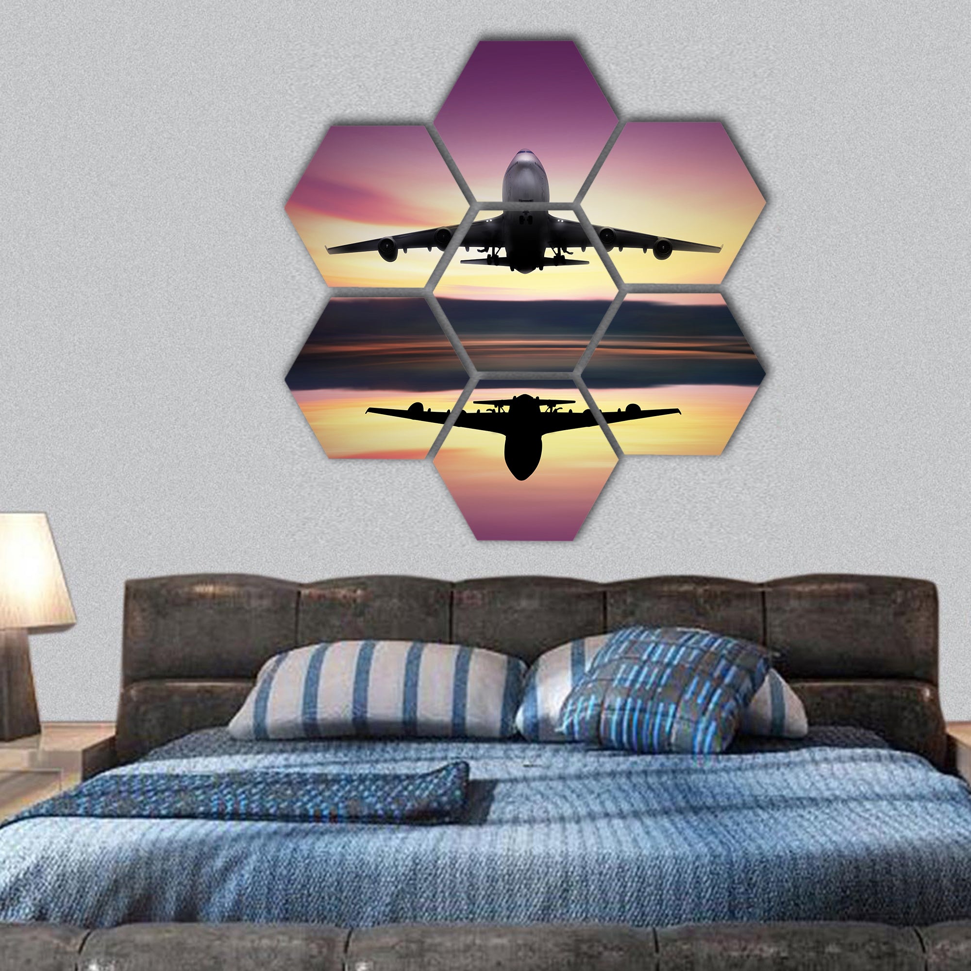 Airplane, concept hexagonal canvas wall art