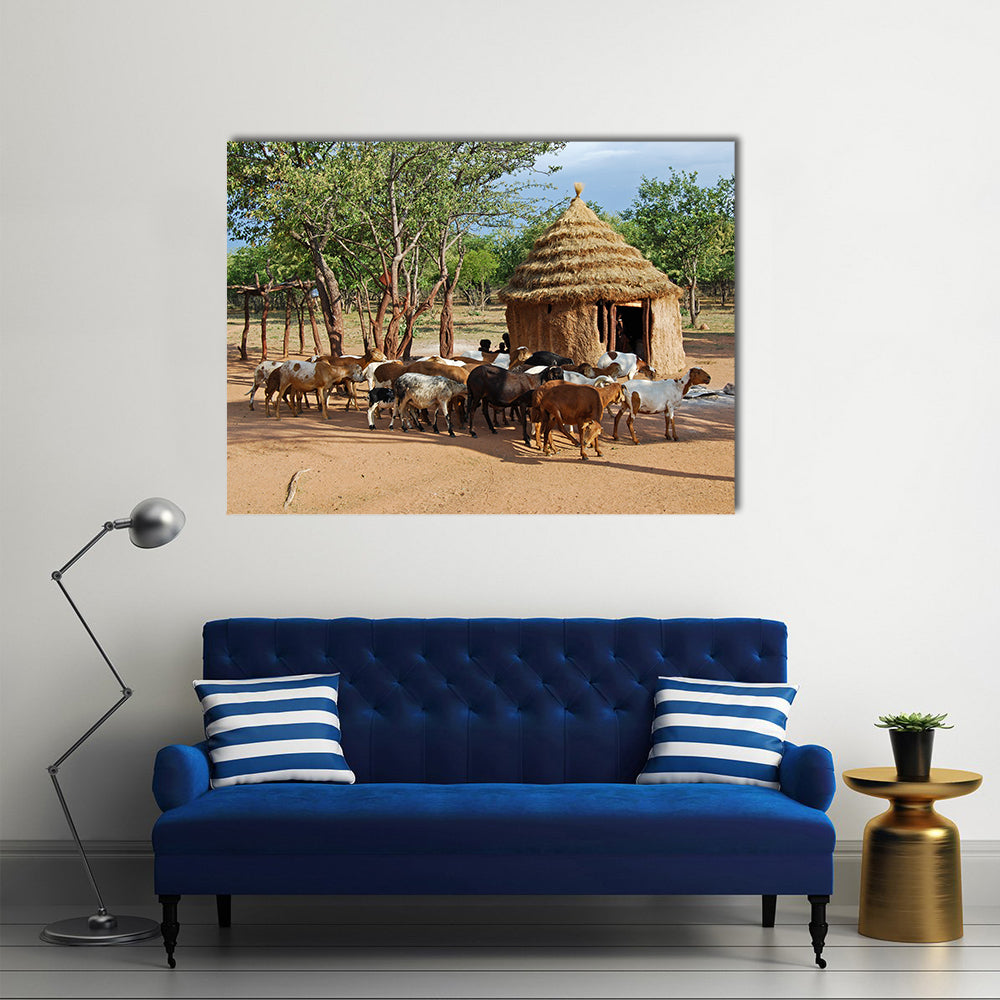 Himba village with traditional huts near Etosha National Park in Namibia Africa Multi panel canvas wall art