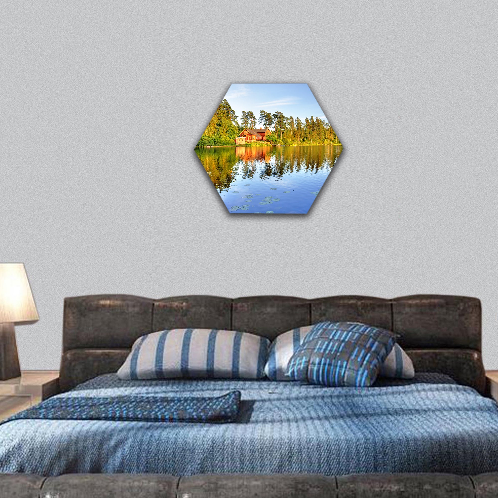 The lake house hexagonal canvas wall art