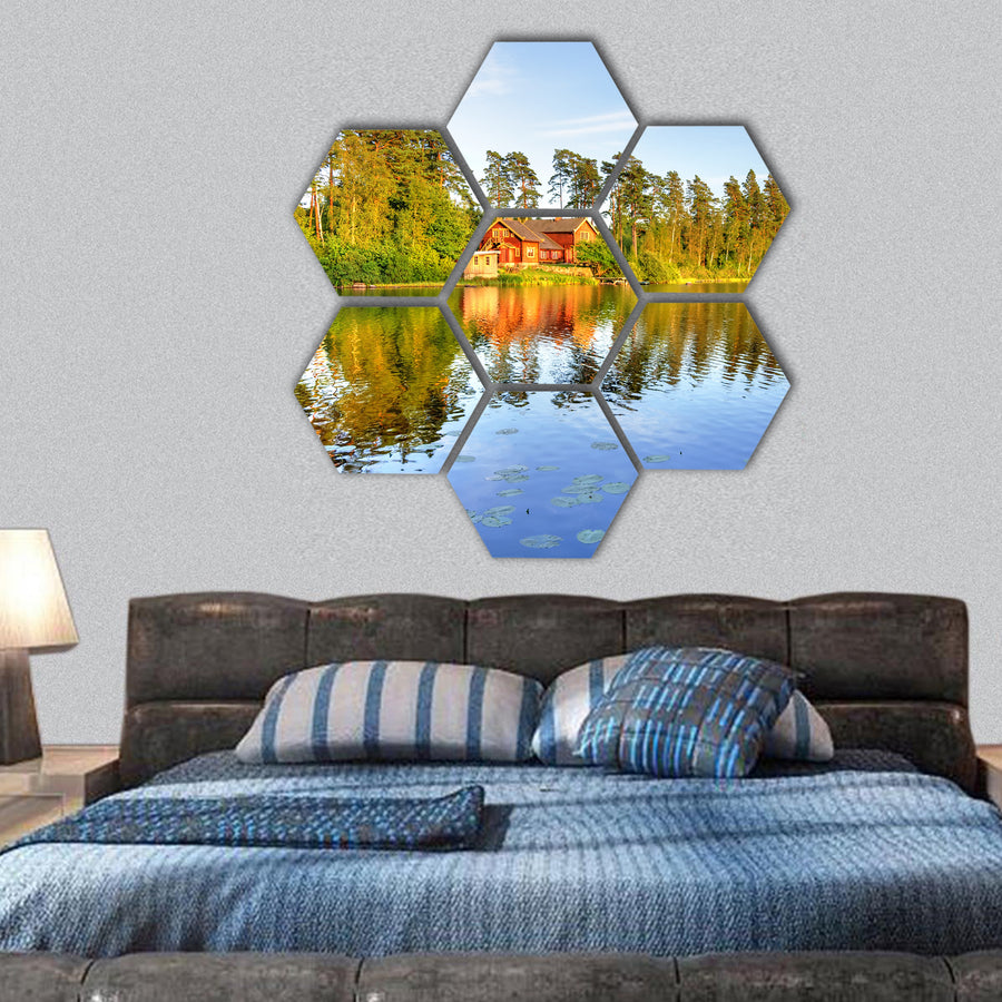 The lake house hexagonal canvas wall art