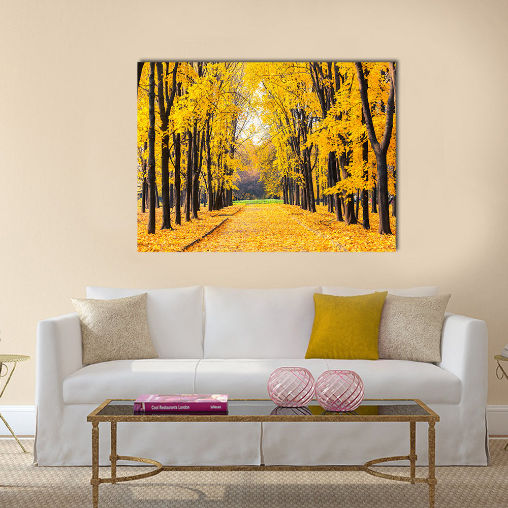 Alley in the bright autumn park Multi panel canvas wall art