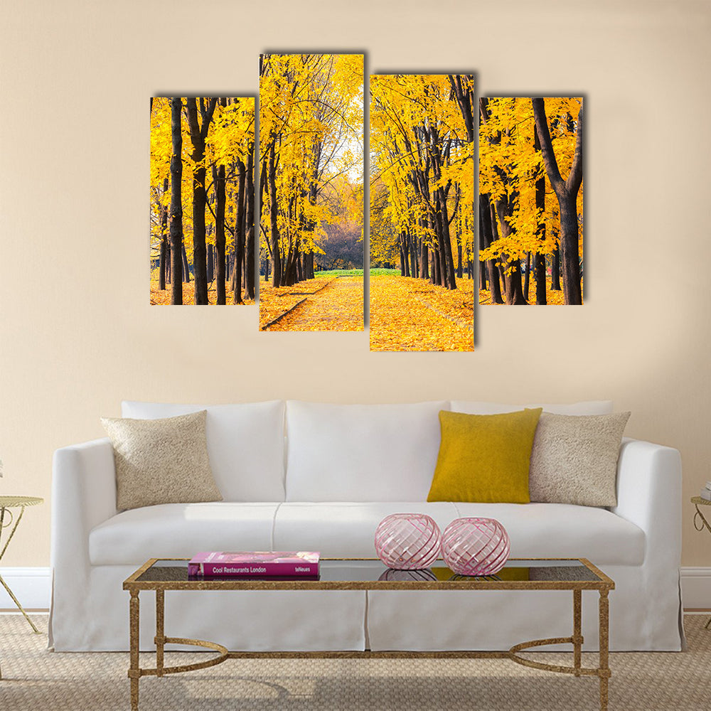 Alley in the bright autumn park Multi panel canvas wall art