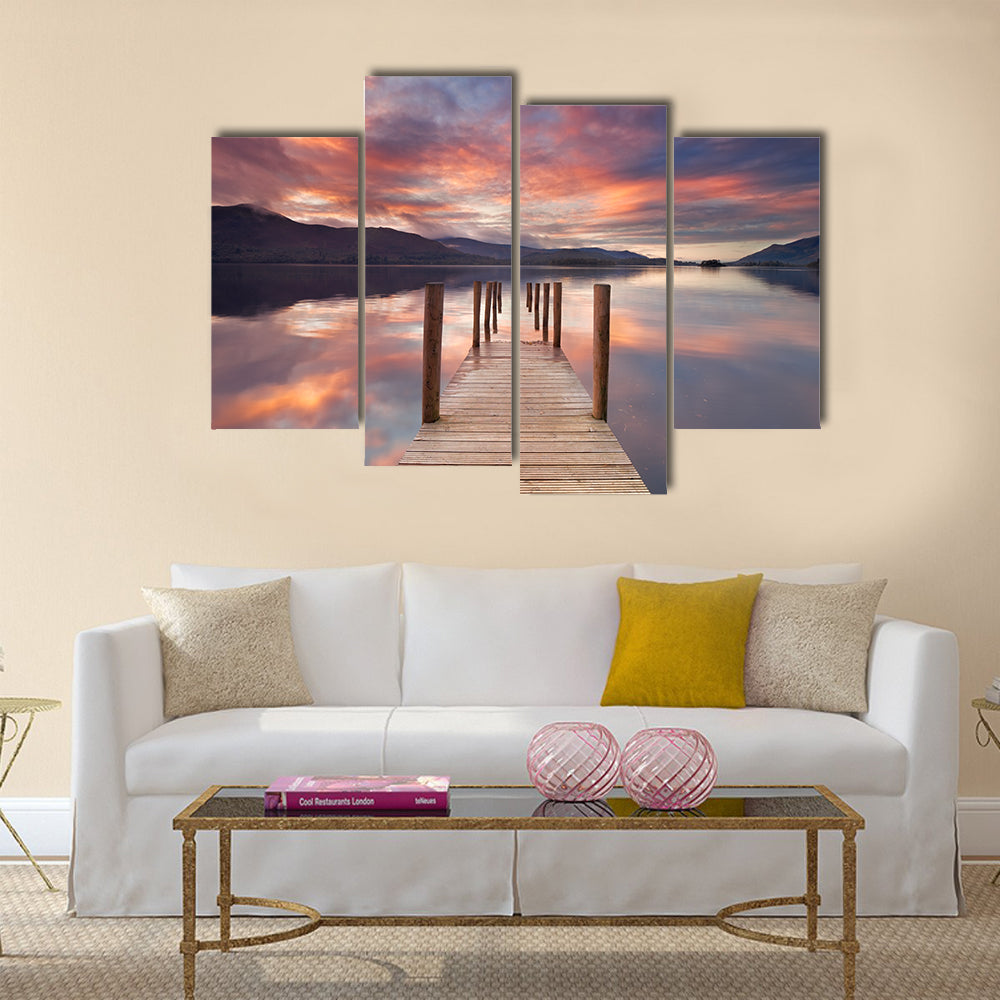 A flooded jetty in Derwent Water Lake District England multi panel canvas wall art