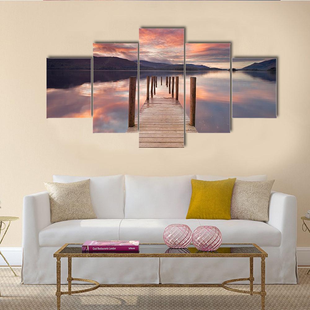 A flooded jetty in Derwent Water Lake District England multi panel canvas wall art