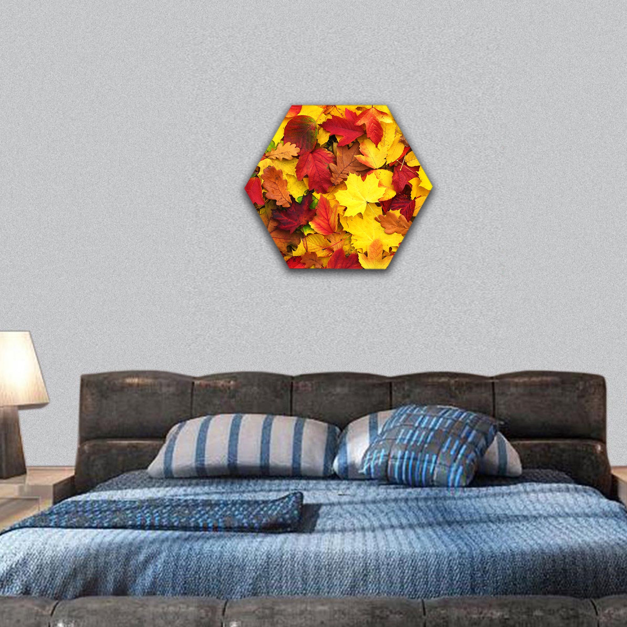 Fallen autumn leaves hexagonal canvas wall art