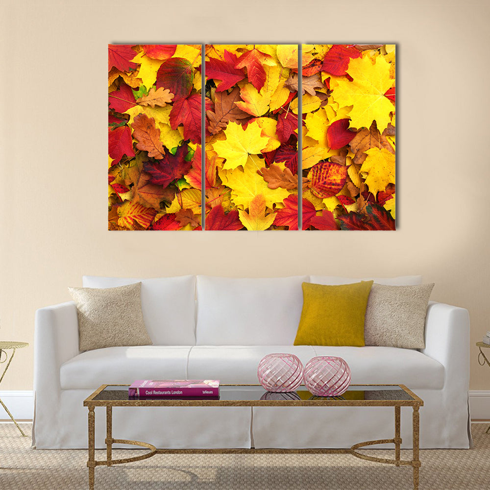 Background of fallen autumn leaves Multi panel canvas wall art