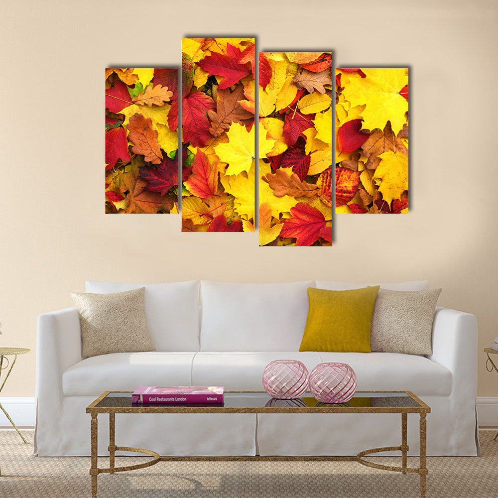 Background of fallen autumn leaves Multi panel canvas wall art