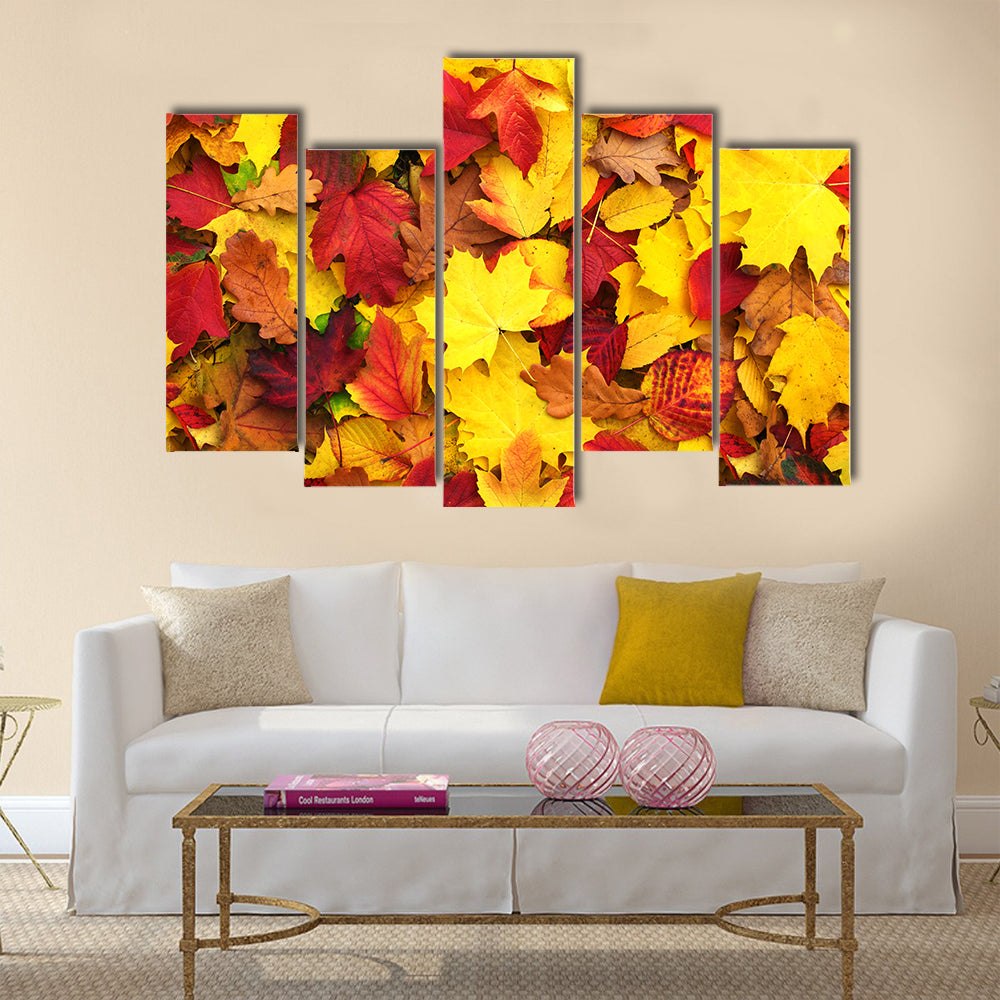 Background of fallen autumn leaves Multi panel canvas wall art