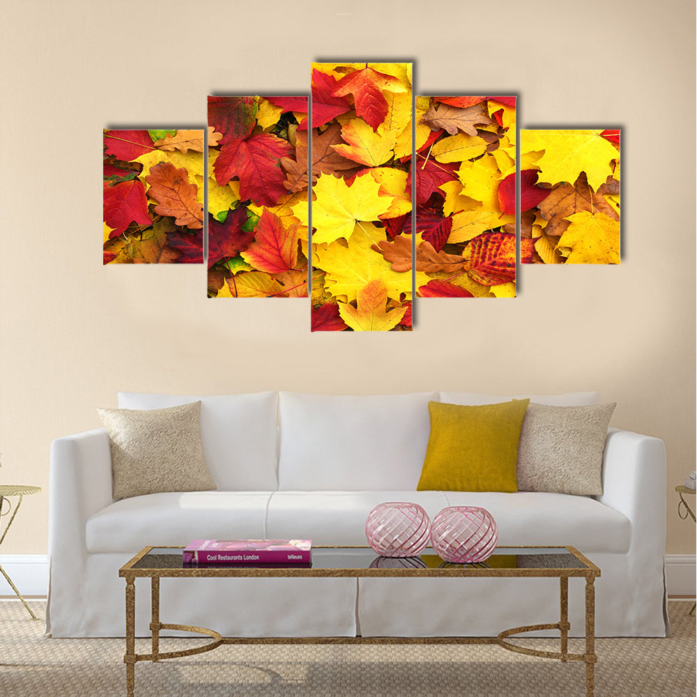 Background of fallen autumn leaves Multi panel canvas wall art