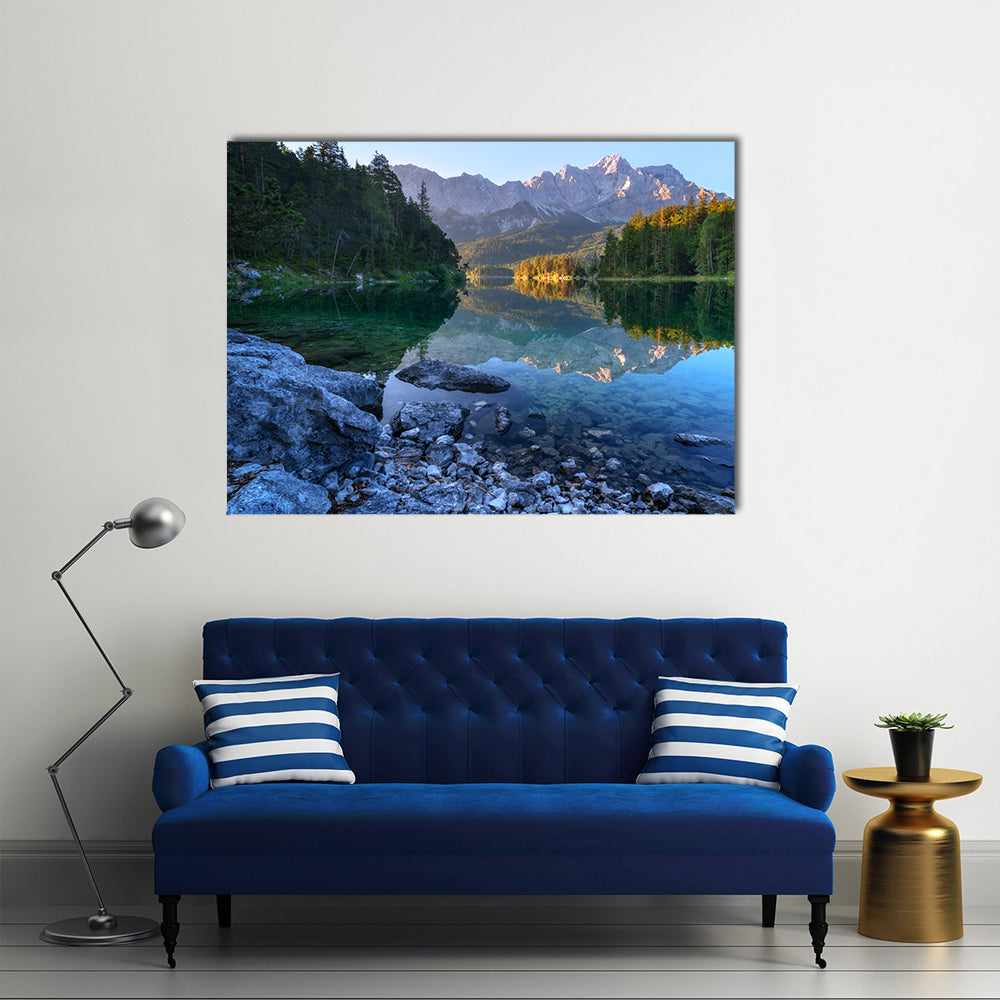 Fantastic sundown on mountain Lake Eibsee, located in the Bavaria, Germany multi panel canvas wall art