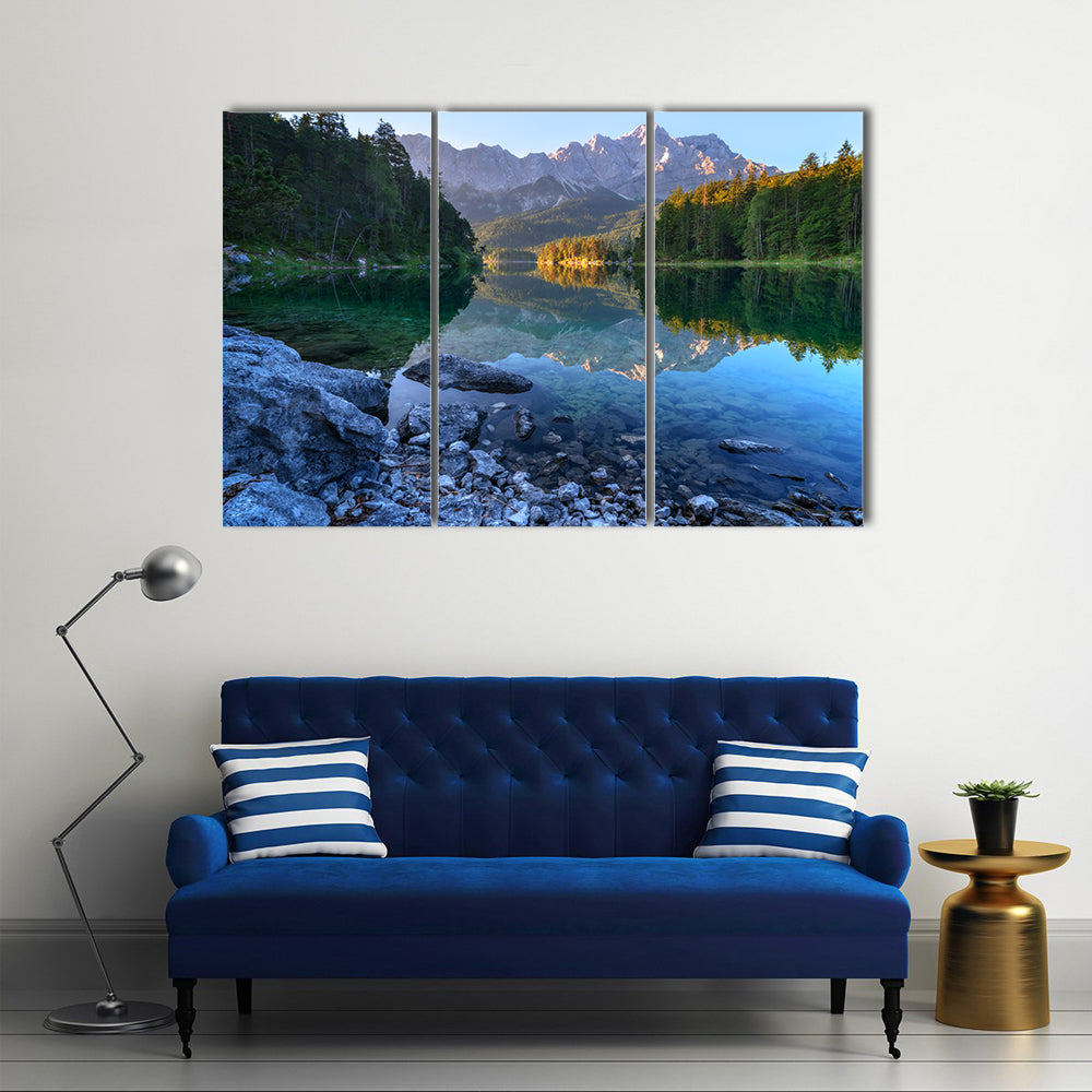 Fantastic sundown on mountain Lake Eibsee, located in the Bavaria, Germany multi panel canvas wall art