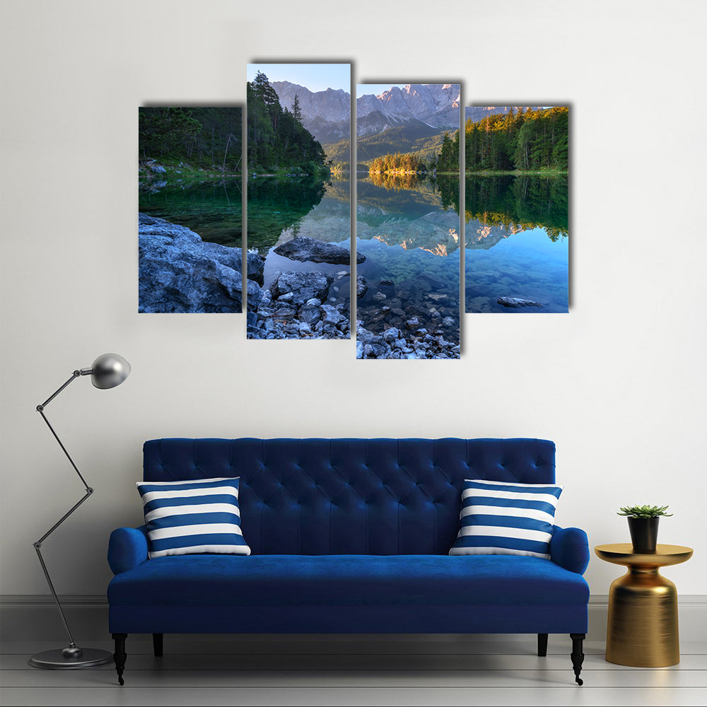 Fantastic sundown on mountain Lake Eibsee, located in the Bavaria, Germany multi panel canvas wall art
