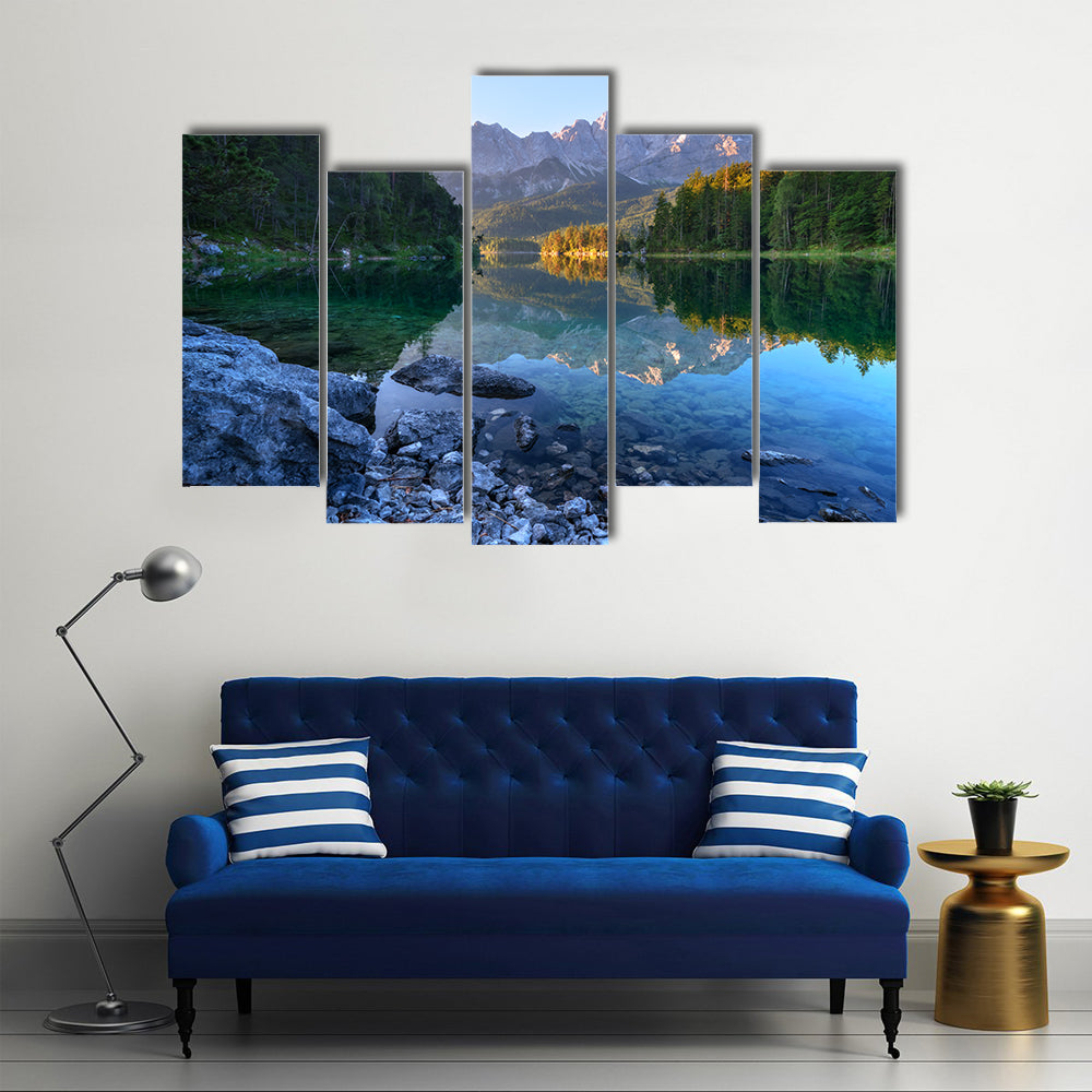 Fantastic sundown on mountain Lake Eibsee, located in the Bavaria, Germany multi panel canvas wall art