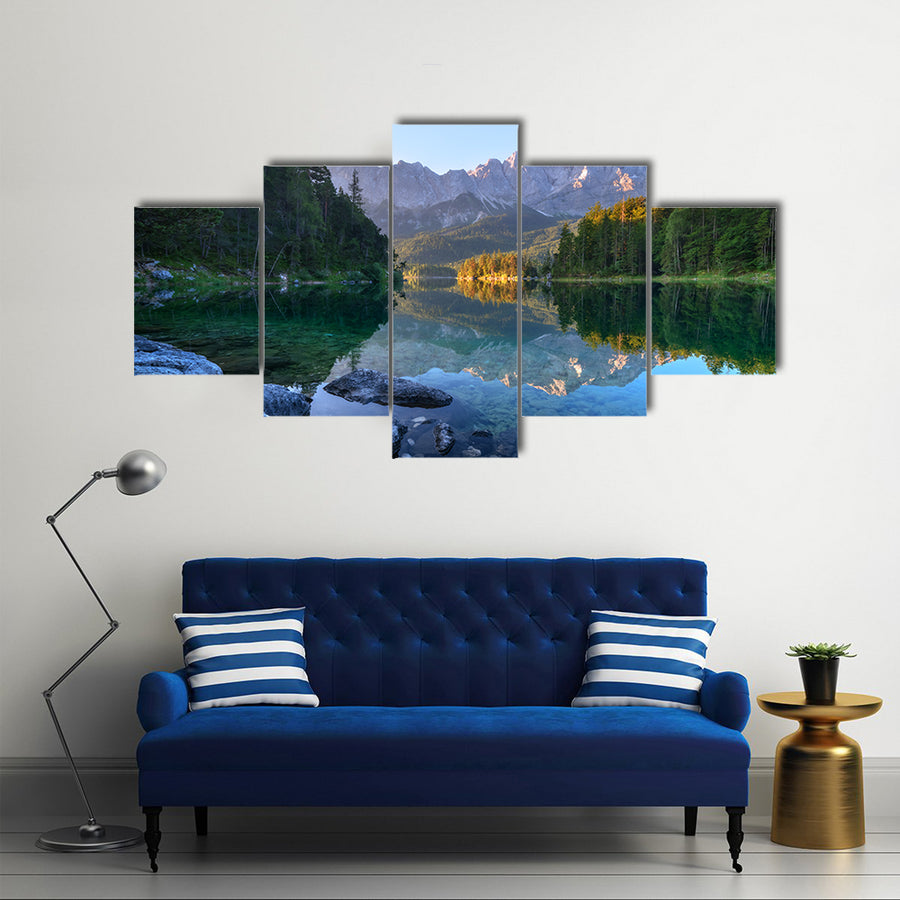 Fantastic sundown on mountain Lake Eibsee, located in the Bavaria, Germany multi panel canvas wall art