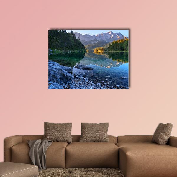 Fantastic sundown on mountain Lake Eibsee in Germany wall art