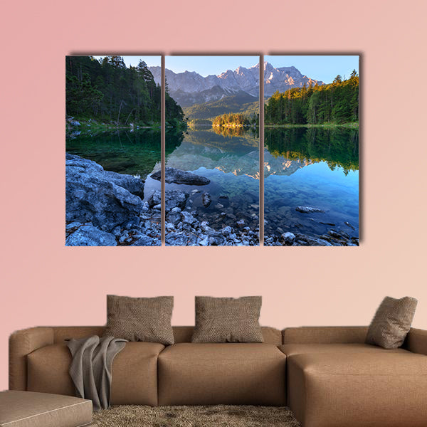 Fantastic sundown on mountain Lake Eibsee in Germany wall art