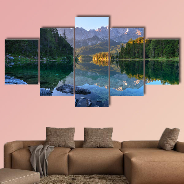 Fantastic sundown on mountain Lake Eibsee in Germany wall art