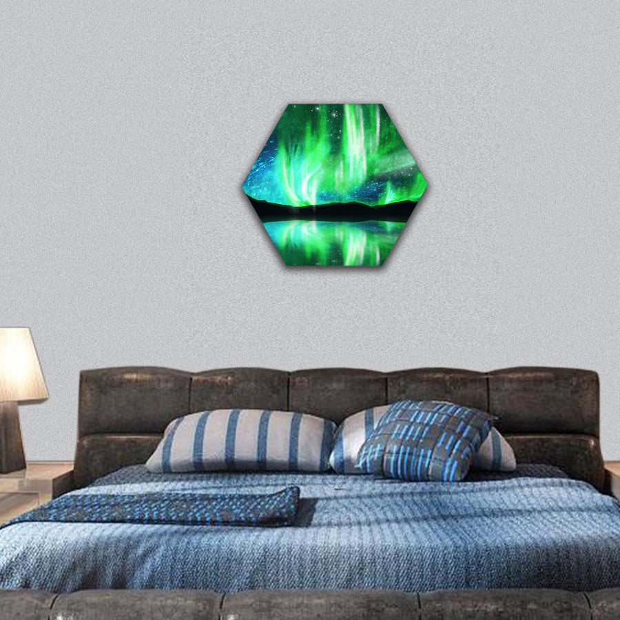 northern lights ,aurora borealis hexagonal canvas wall art