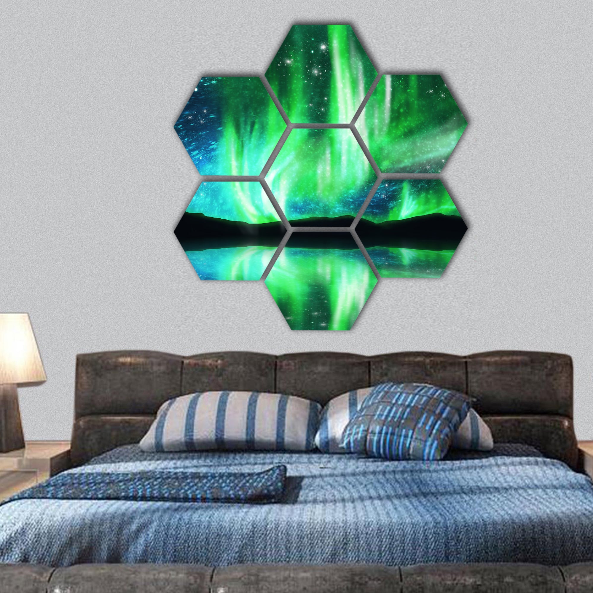northern lights ,aurora borealis hexagonal canvas wall art