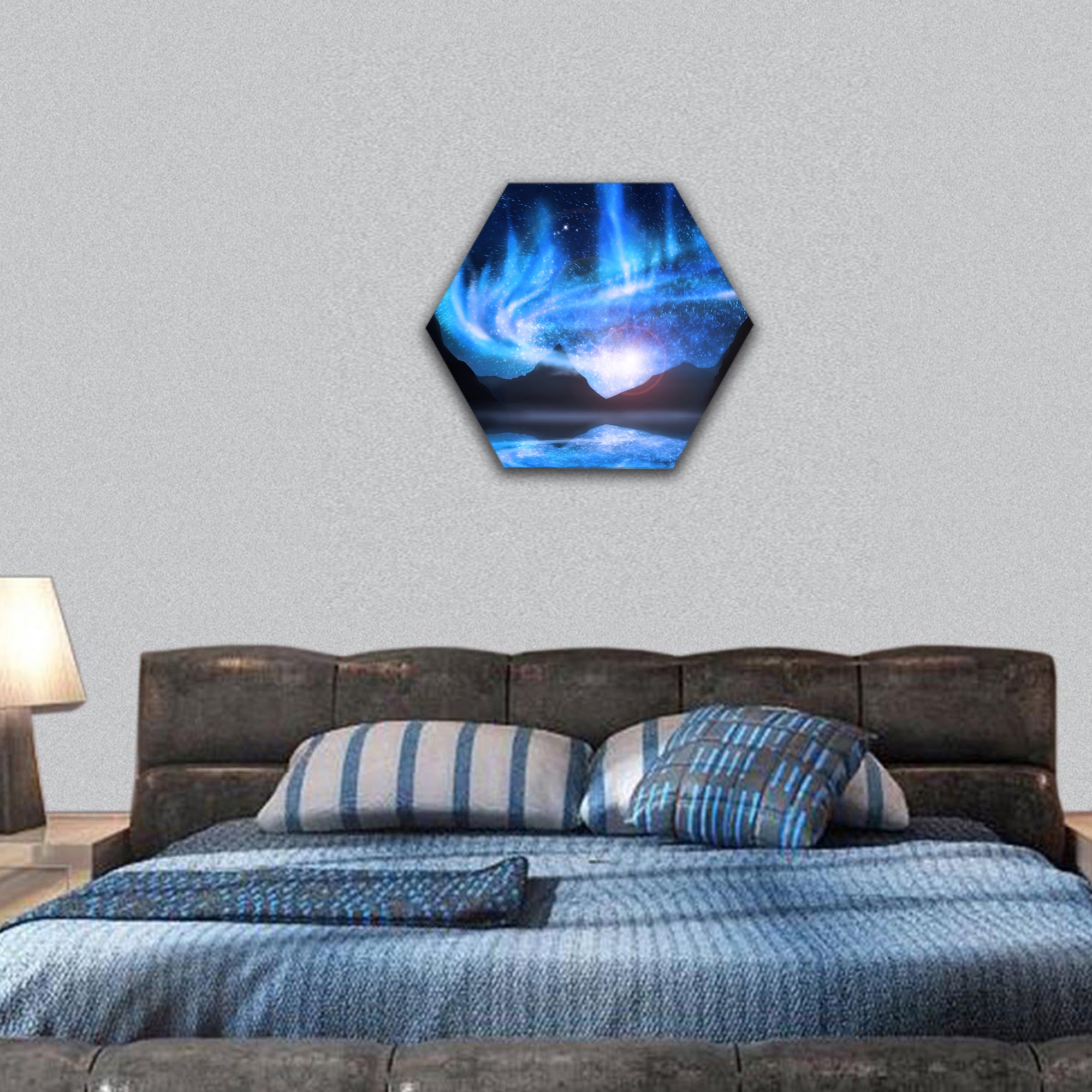 northern lights ,aurora borealis hexagonal canvas wall art