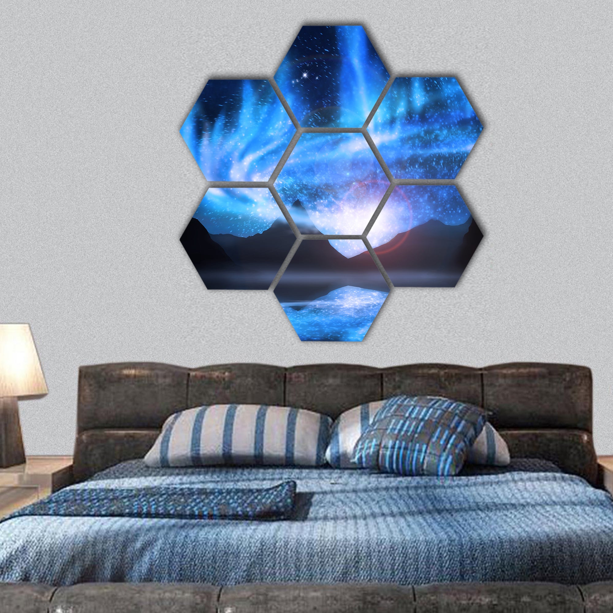 northern lights ,aurora borealis hexagonal canvas wall art