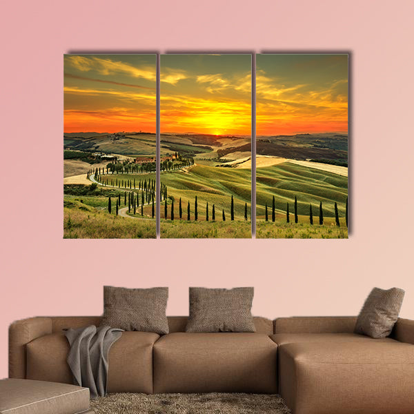 Tuscany, rural sunset landscape multi panel canvas wall art