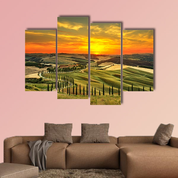 Tuscany, rural sunset landscape multi panel canvas wall art