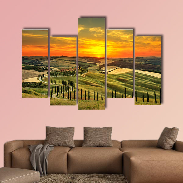 Tuscany, rural sunset landscape multi panel canvas wall art