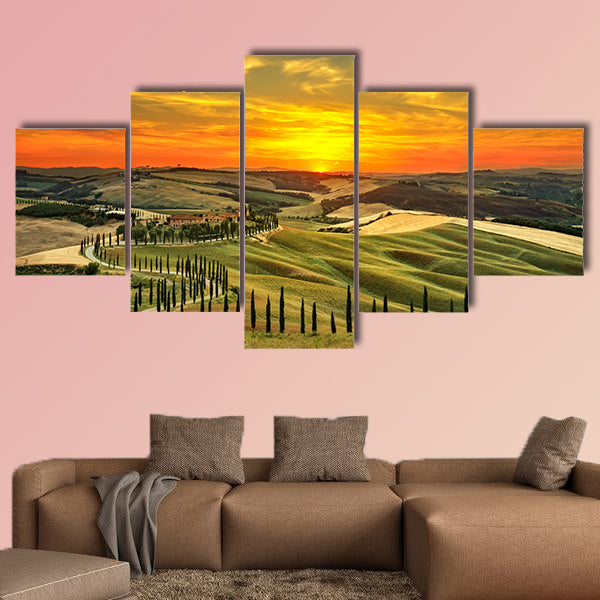 Tuscany, rural sunset landscape multi panel canvas wall art