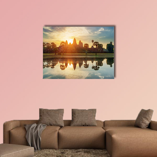 Towers of ancient temple complex Angkor Wat at sunrise. Siem canvas wall art