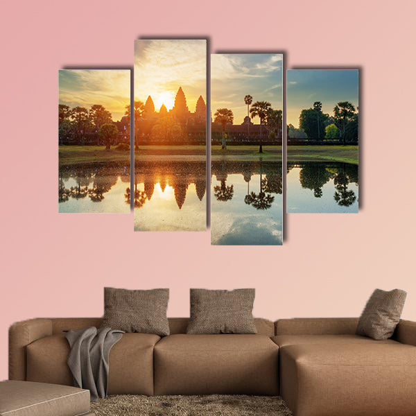 Towers of ancient temple complex Angkor Wat at sunrise. Siem canvas wall art