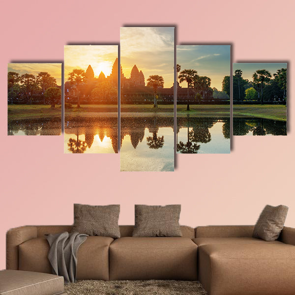 Towers of ancient temple complex Angkor Wat at sunrise. Siem canvas wall art