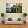 Gasaduler Village Giving Cool Scene Of An Iconic Waterfall In Faroe Island, Denmark, Multi Panel Canvas Wall Art