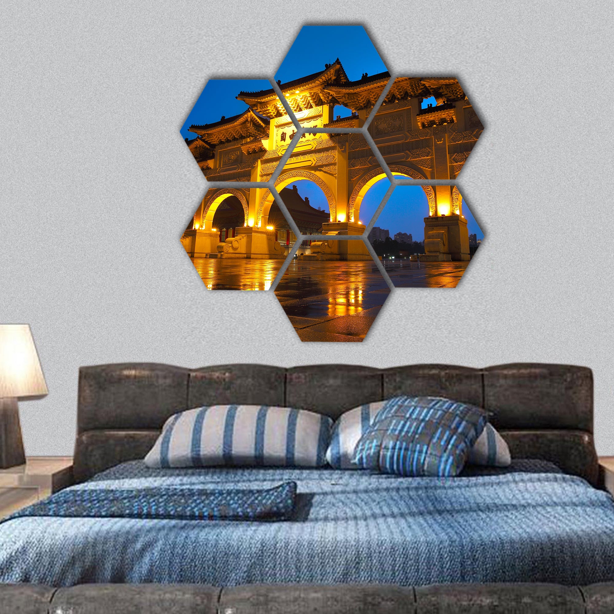Taipei Chiang Kai Shek memorial hall hexagonal canvas wall art