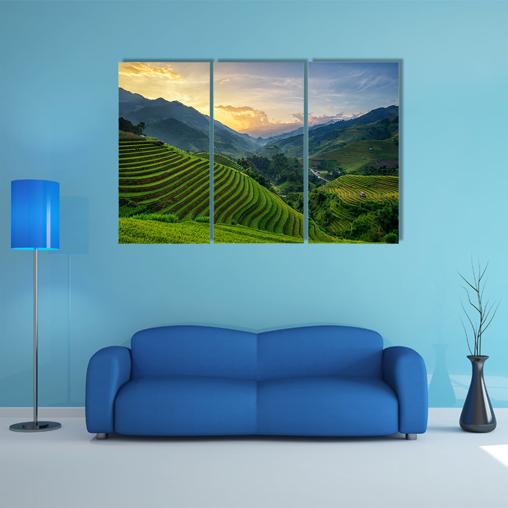 Rice fields on terrace in rainy season at Mu Cang Chai multi panel canvas wall art