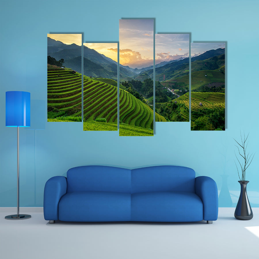 Rice fields on terrace in rainy season at Mu Cang Chai multi panel canvas wall art