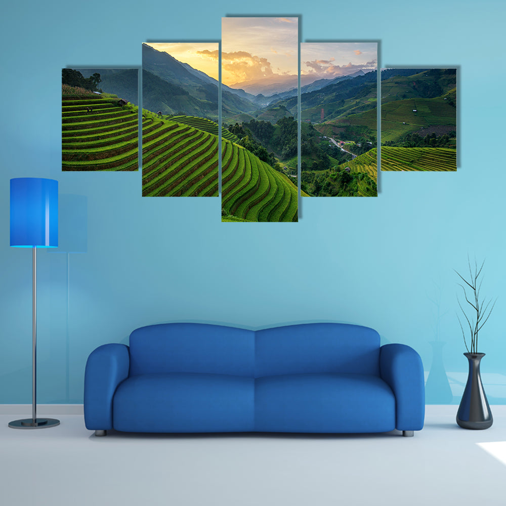 Rice fields on terrace in rainy season at Mu Cang Chai multi panel canvas wall art
