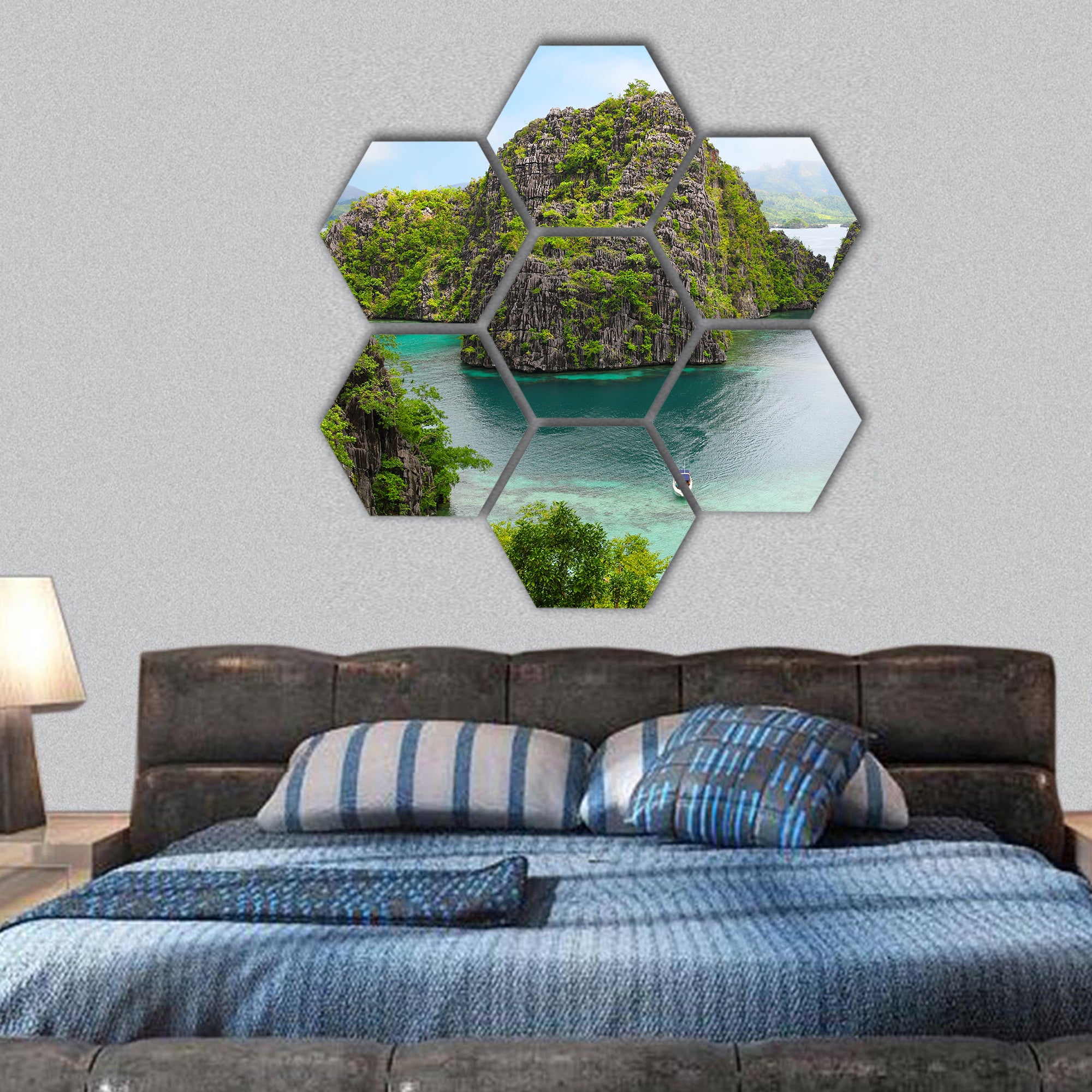 landscape of Coron, Busuanga island, Palawan province, hexagonal canvas wall art