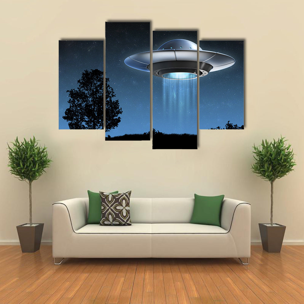 UFO Landing On Earth Multi Panel Canvas Wall Art
